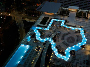 Aerial of Texas-shaped pool